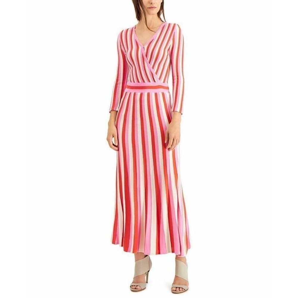 Foxiedox Echo Maxi Sweater Dress Sz L Pink Red White Stripe Valentines Dopamine